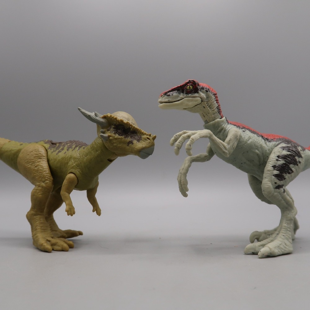 Jurassic Park '93 Velociraptor & Stygimoloch with Popup scan code Toy lot